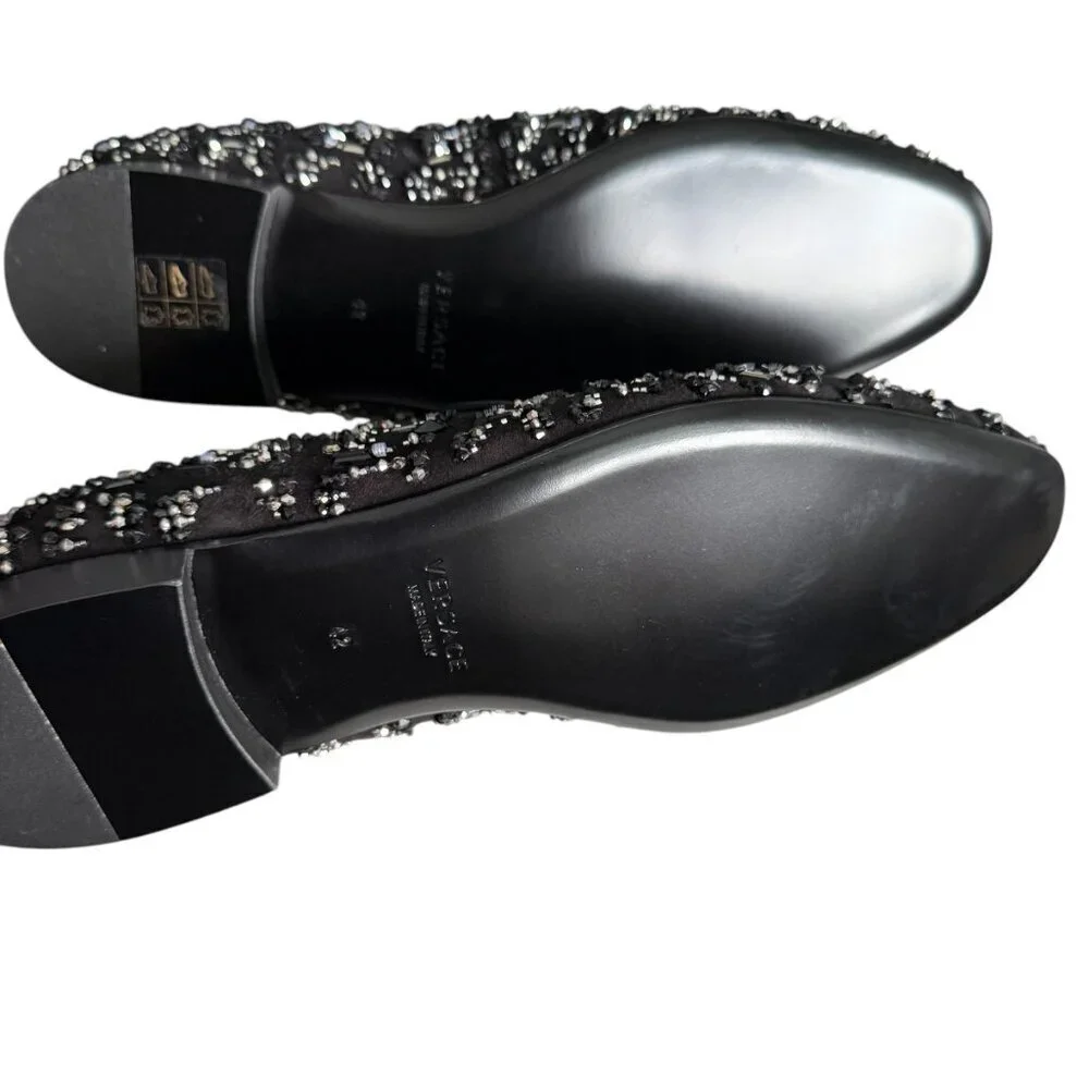 Versace 1003792 Men's‎ Black leather loafer embellished beading, 42